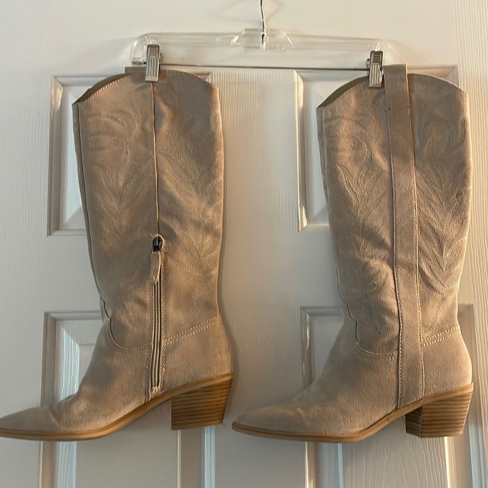 Dolce vita cream suede cowboy boots.